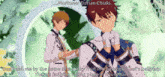two anime characters are standing next to each other and one of them says " morisawa durian chiaki "