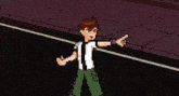 a pixel art drawing of a man pointing at something