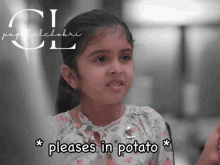 a little girl with the words pleases in potato on the bottom right