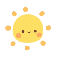 a cartoon drawing of a smiling sun with orange dots around it