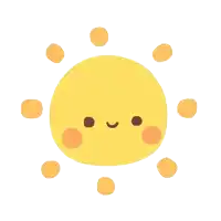 a cartoon drawing of a smiling sun with orange dots around it