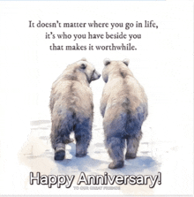 two polar bears standing next to each other with the words happy anniversary