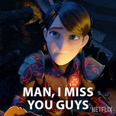 a cartoon character with the words man i miss you guys