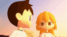 a boy and a girl are standing next to each other holding a sign that says 5,000 meters
