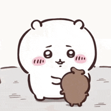 a cartoon hamster is holding a smaller hamster in its arms .