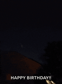 a fireworks display with the words happy birthday written on the bottom