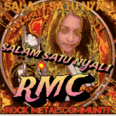 a poster for rmc rock metal community with a girl in the center