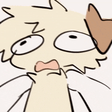 a close up of a cartoon dog 's face with a surprised look on it 's face .