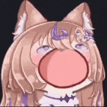 a close up of a cartoon girl with a big mouth and ears .