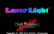 a black screen with the words laser light pixel painters corporation on it