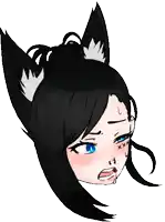 a cartoon drawing of a girl with black hair and white ears .