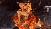 a video game screen shows a girl surrounded by fire
