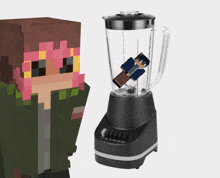 a black blender with a minecraft character inside of it