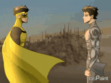 a drawing of two superheros standing next to each other with ibis paint written on the bottom right