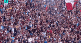 a crowd of people are gathered in a stadium with a score of 2 to 0 in the background