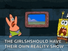 spongebob and patrick from spongebob squarepants are standing next to each other in a room .