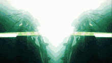 a green background with a white light coming out of the middle