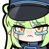 a cartoon of a girl with green hair wearing a hat