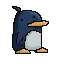 a pixel art of a penguin with a long beak .