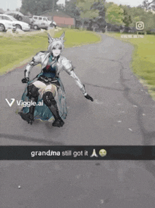 a video of a girl riding a skateboard with the caption grandma still got it a