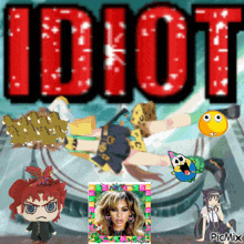 a picture of beyonce surrounded by cartoon characters and the words idiot