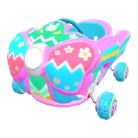 a colorful butterfly shaped vehicle with flowers on the wings