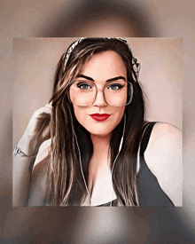 a drawing of a woman wearing glasses and a headband