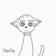 a black and white drawing of a cat with a collar and the word flipa clip below it