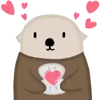 a cartoon otter is holding a pink heart in its chest