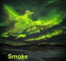 a painting of the aurora borealis with the word smoke under it