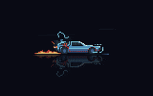 a pixel art illustration of a back to the future car with flames coming out of the back