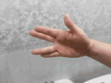a close up of a person 's hand with a patterned background