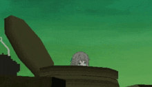 a pixel art drawing of a girl peeking out from behind a wooden structure .