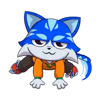 a cartoon drawing of a blue cat sitting down