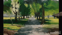 a painting of a path in a park is made in animatica