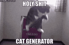 a cat is jumping in front of a cat generator