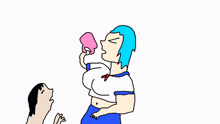 a cartoon of a woman hitting a man with a pink object
