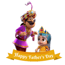 a cartoon of a man and a little girl with a happy father 's day banner