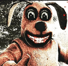 a stuffed dog is smiling and giving the thumbs up sign .