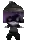 a pixel art of a ninja with a purple helmet and a mask .