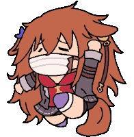a cartoon drawing of a girl wearing a mask .