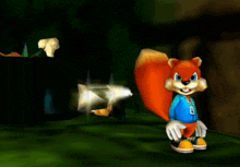 a cartoon squirrel with the letter o on his chest