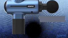 a blue and black renpho massage gun on a blue and black background