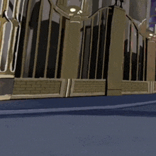a cartoon character is walking down a street holding a sword