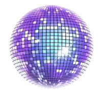 a purple disco ball with squares on it is on a white background