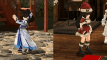 a girl in a santa hat is next to another girl