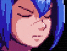 a pixel art of a person with blue hair
