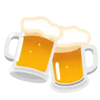 two mugs of beer are toasting together with foam coming out of them