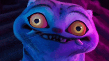 a close up of a cartoon cat with a purple background