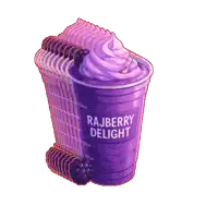 a purple cup that says rajberry delight on the front